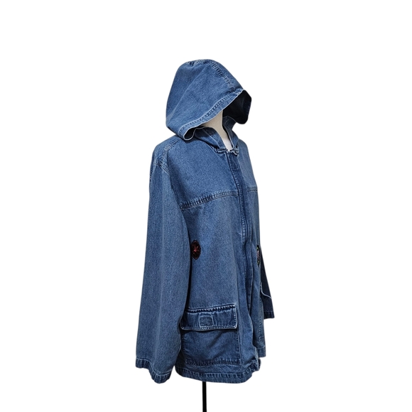 Bill Blass Vintage Hooded Jean Jacket With Novelty Patches Loosefit Womens Large - Picture 7 of 16